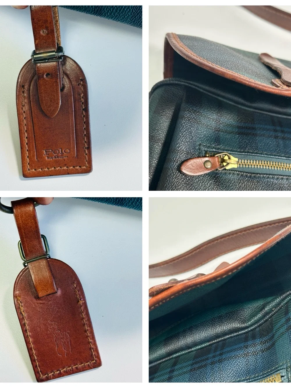 Polo Ralph Lauren Classic Plaid Leather-Trim Messenger Bag - Green/Tan